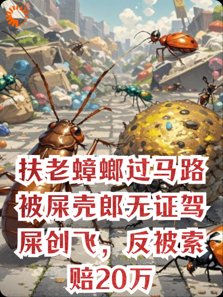 扶老蟑螂过马路被屎壳郎无证驾屎创飞，反被索赔20万