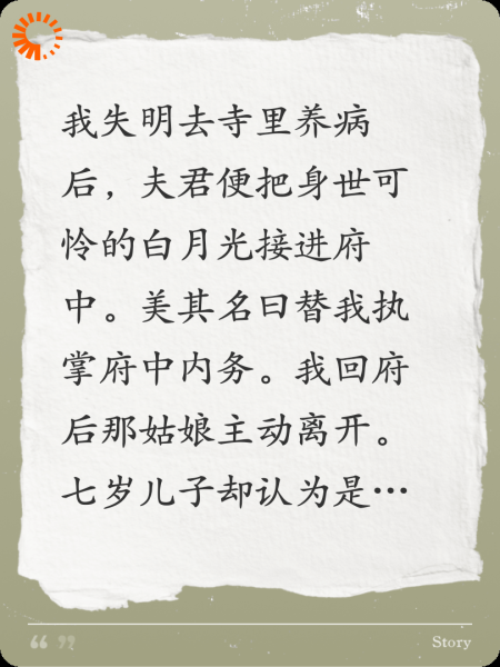 失明后夫君把白月光接回府