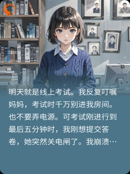 线上考试最后时，妈妈故意关电闸