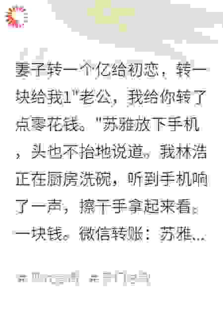 妻子转一个亿给初恋，转一块给我