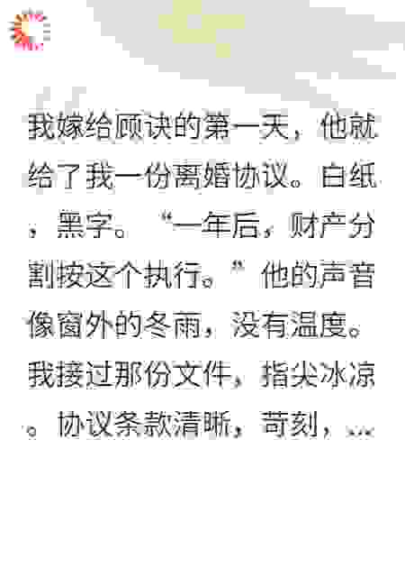 我嫁给顾诀的第一天，他就给了我一份离婚协议