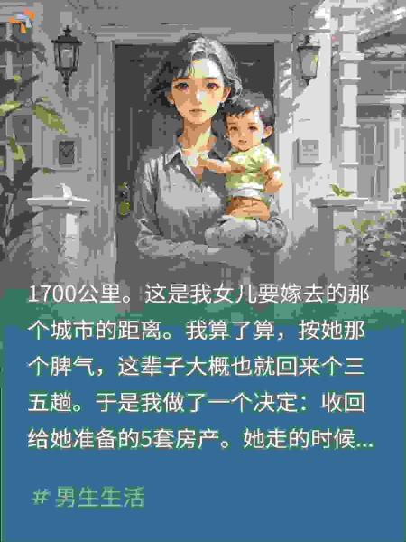 远嫁1700公里后，我收回女儿5套婚房，她慌了